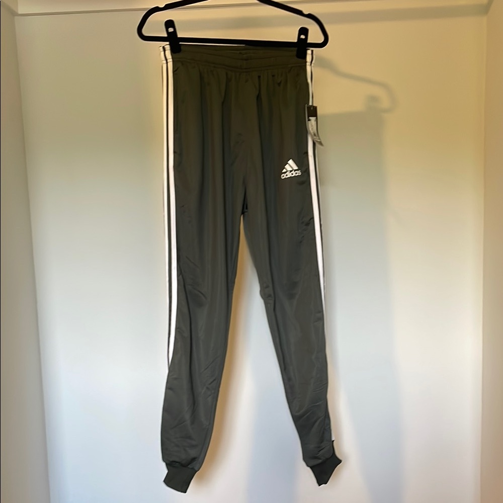 Adidas Men's Gray Joggers with White Stripes